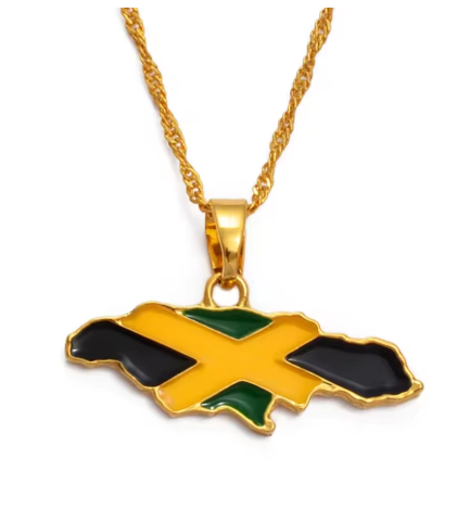 Jamaica Map and National Flag Pendant Necklace